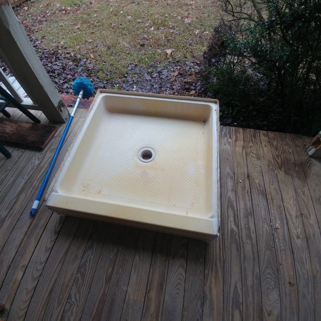 bath remodel old shower pan