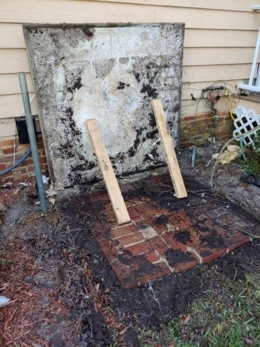 Brick below fake cement